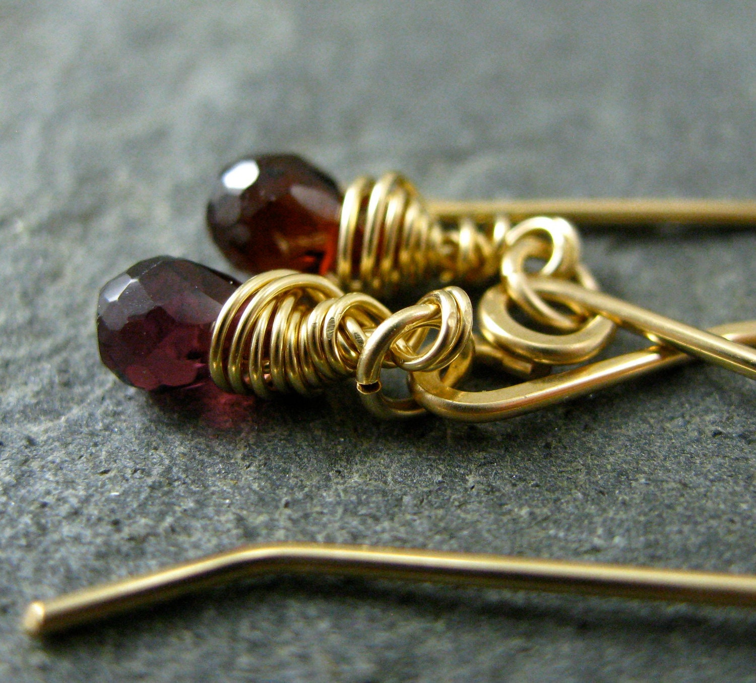 Petite Garnet 14k Gold Fill Gemstone Earrings January Birthstone Red Maroon