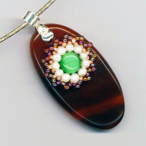 Carnelian Pendant . Beaded Flower . Omega Silver Plated Chain . Cat's Eye . Genuine Pearls - Delicate Star by enchantedbeads on Etsy