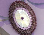 Beadwoven Amethyst  Brooch . Mother of Pearl Brooch . Statement Brooch . Beaded Jewelry - The Window of my Eye by enchantedbeads on Etsy