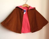 Brown and Pink Dot Corduroy Hooded Toddler Girls Cape - Size 2T - Ready to Ship - Children's Cape, cloak, coat, jacket