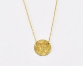 Floret - floral brass disc charm 14k gold filled necklace - simple jewelry gift for her