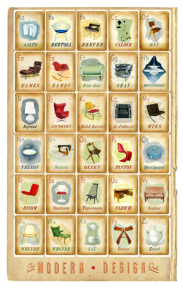 Modern Design Deck Poster - mid century modern icons - chairs - print - eames bertoia saarinen