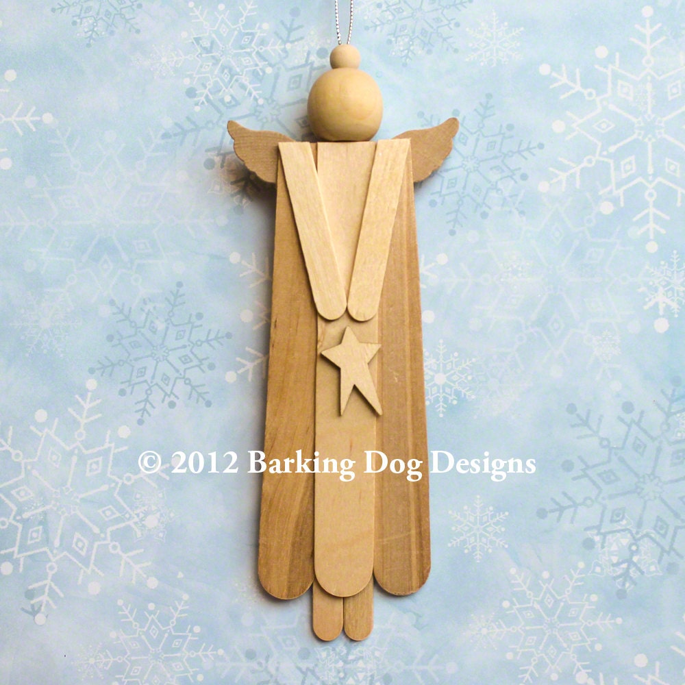 Bare Wood Angel Ornament With Star Christmas Tree Decoration DIY Ready-to-Paint Ornie