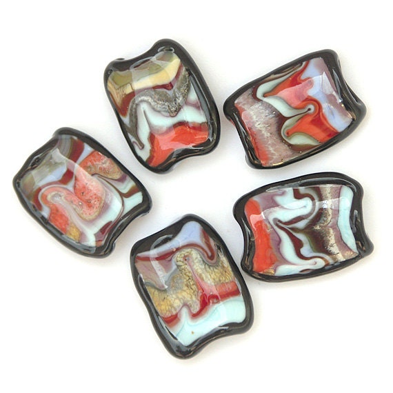 Strata - Handmade Organic-Style Lampwork Glass Bead Set (5) OOAK SRA