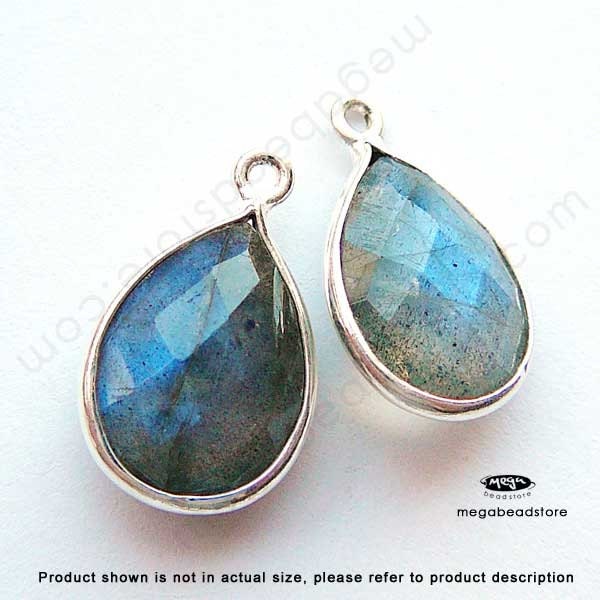 16mm Labradorite Tear Drop Bezel Quartz Pendant Sterling Silver F382S- 2 pcs