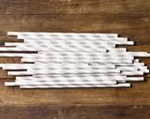 50 striped paper straws (grey and white) with FREE striped pennant straw toppers