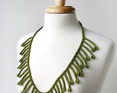 Fiber Art Jewelry - Silk Crocheted Lace Necklace / Lariat - Olive Green