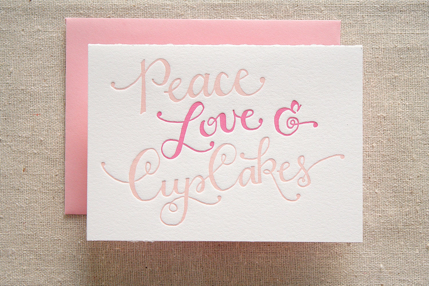 Set of 6 - Peace Love Cupcakes Letterpress Cards