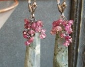 Labradorite and Pink Tourmaline Clusters Sterling Silver Oxidized Earrings