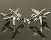 Jet Plane  Cufflinks, Sterling Silver, handcrafted /  NEW Collection
