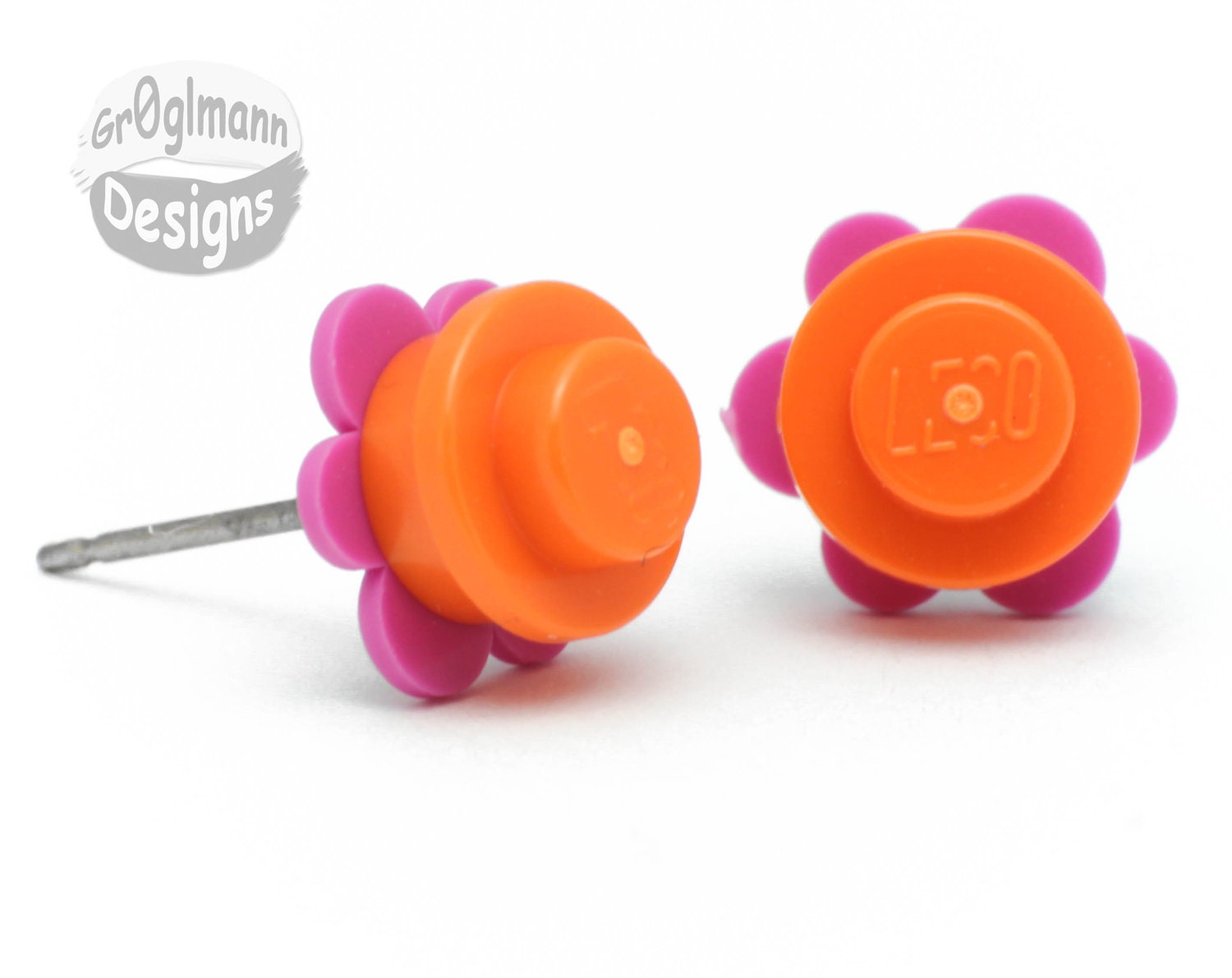 Orange & Pink Flower Stud Earrings :) made with LEGO bricks