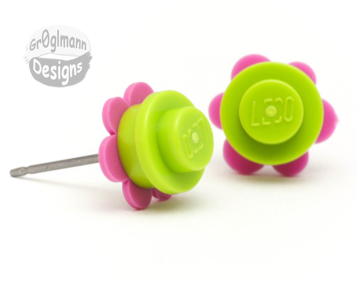 Lime & Pink Flower Stud Earrings :) made with LEGO bricks
