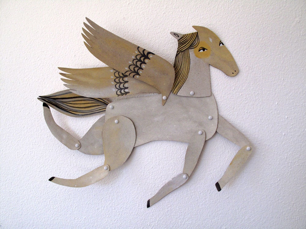 White Winged Horse Articulated Decoration  / Hinged Beasts Series