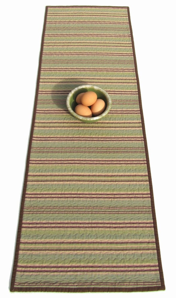 Quilted Table Runner in Striped Ticking - Farmhouse Chic - Cottage Home Decor - Whole Cloth Quilt
