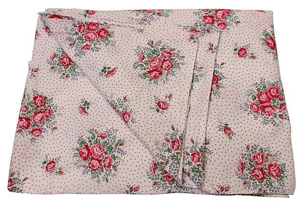 Red Rose Duvet Cover- Cotton Comforter and Blanket Cover - 1950s  -Twin Full Queen - Red Pink Floral