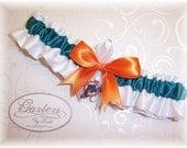Handmade Wedding Garter with Miami Dolphins charm  Toss Satin W-TOW
