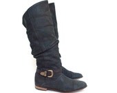 size 6.5 vintage black leather riding boots with buckles