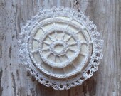Miniature Art, Crochet Lace, Porcelain Stone, Tiny, Handmade, Original, Folk Art, Table Decorations, Very Fine White Thread