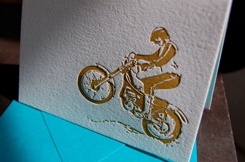 Dirt bike, letterpress card
