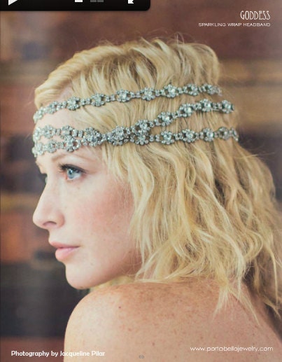 Rhinestone Headband, Grecian Headpiece, Wedding Hair Accessory, Crystal Headband, - WILLOW