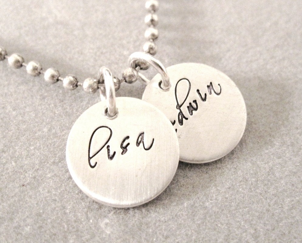 SALE Two disc sterling silver hand stamped necklace
