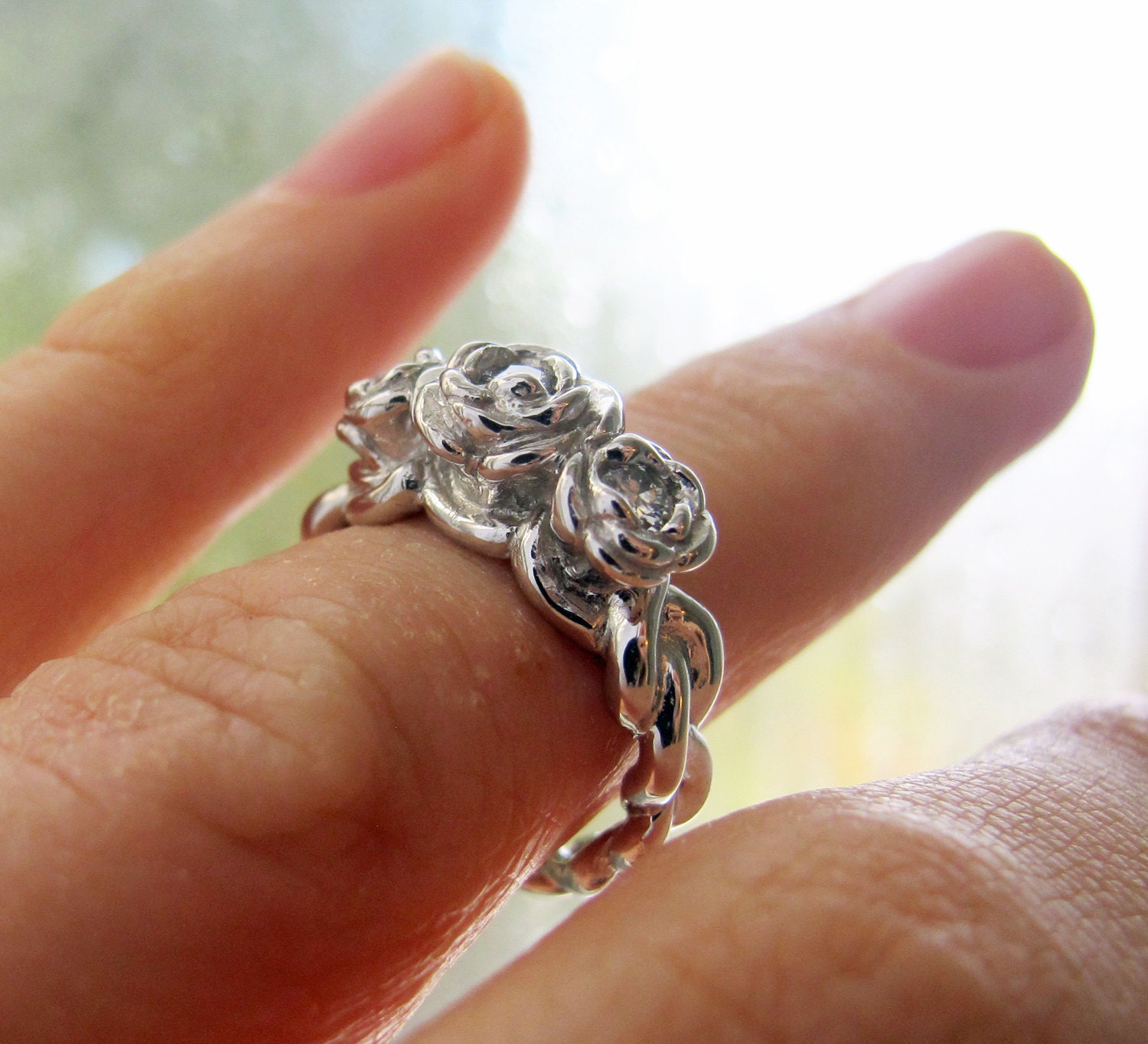 Rose Ring - Unique Alternative Engagement Ring - White Gold and Diamonds - Made to Order - Gorgeous - Handmade - Rickson Jewellery