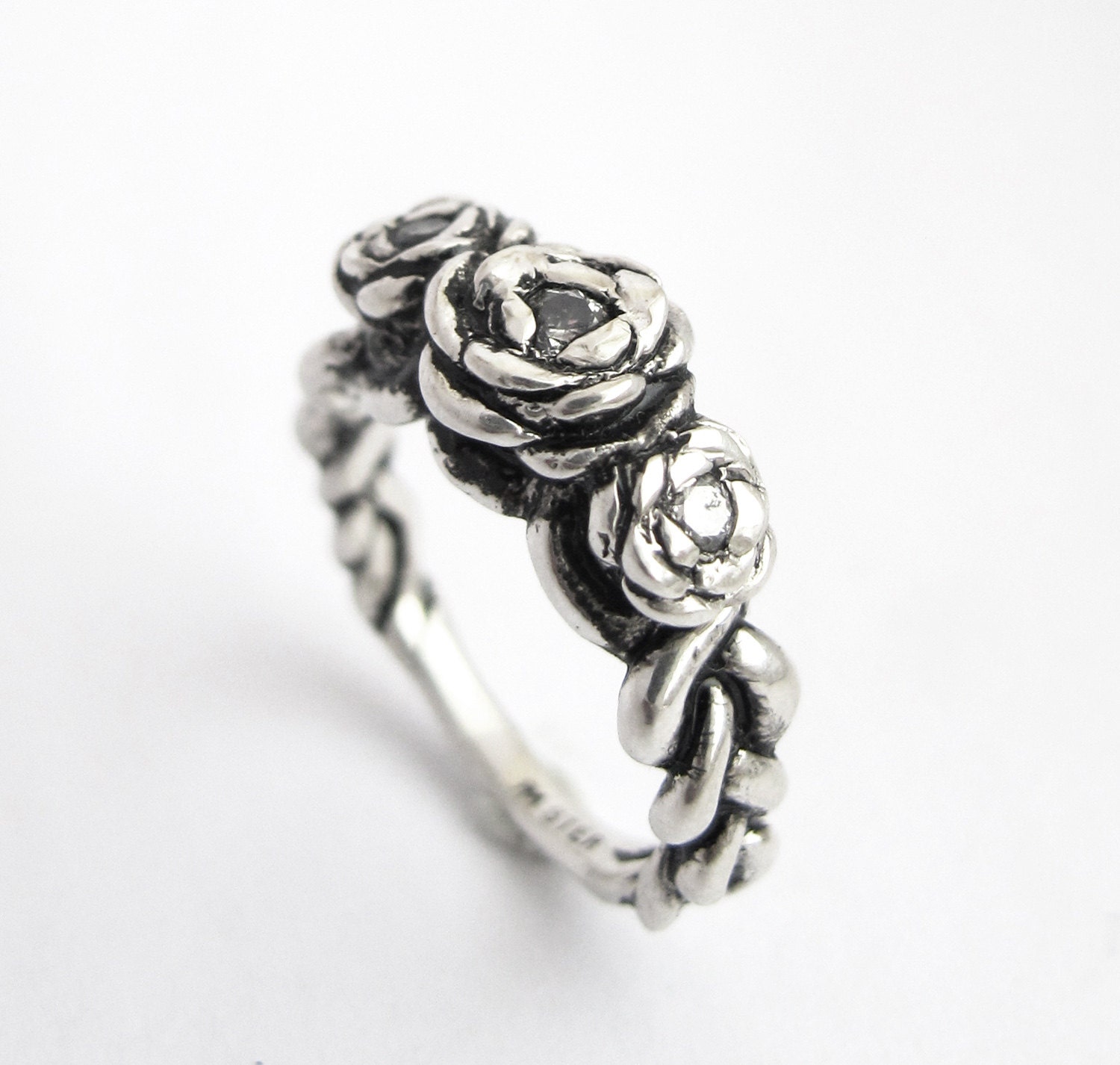 Silver Rose Ring Bouquet - Sterling Silver and Custom Cubic Zerconia ...
