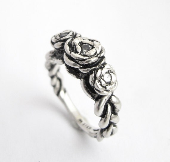 Silver Rose Ring Bouquet - Sterling Silver and Custom Cubic Zerconia ...