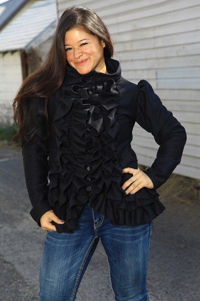 Glamarita Ruffle Coat Jacket in Black Size Medium READY TO SHIP