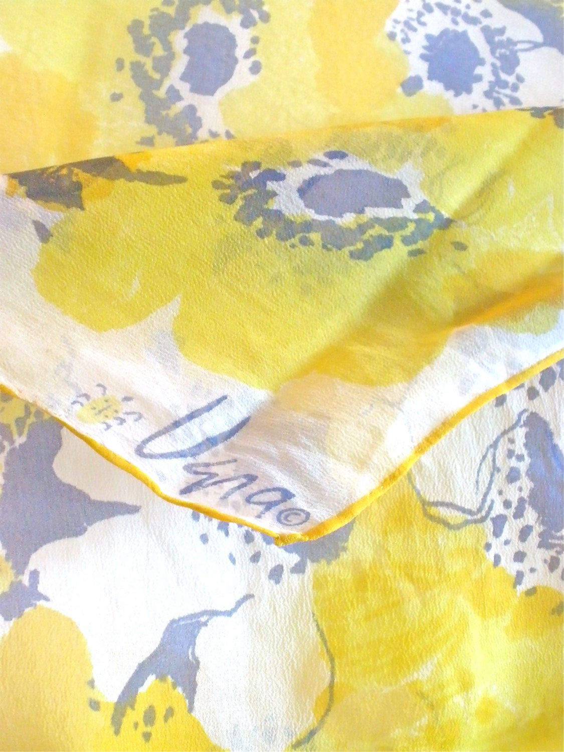 Buttery Poppies - a vintage 1960's hand-painted Vera Neumann Lucky Ladybug Verasheer Silk Scarf