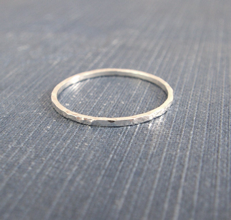 Recycled Sterling Silver Stacking Ring Slim Hammered Ring Ethical Jewelry