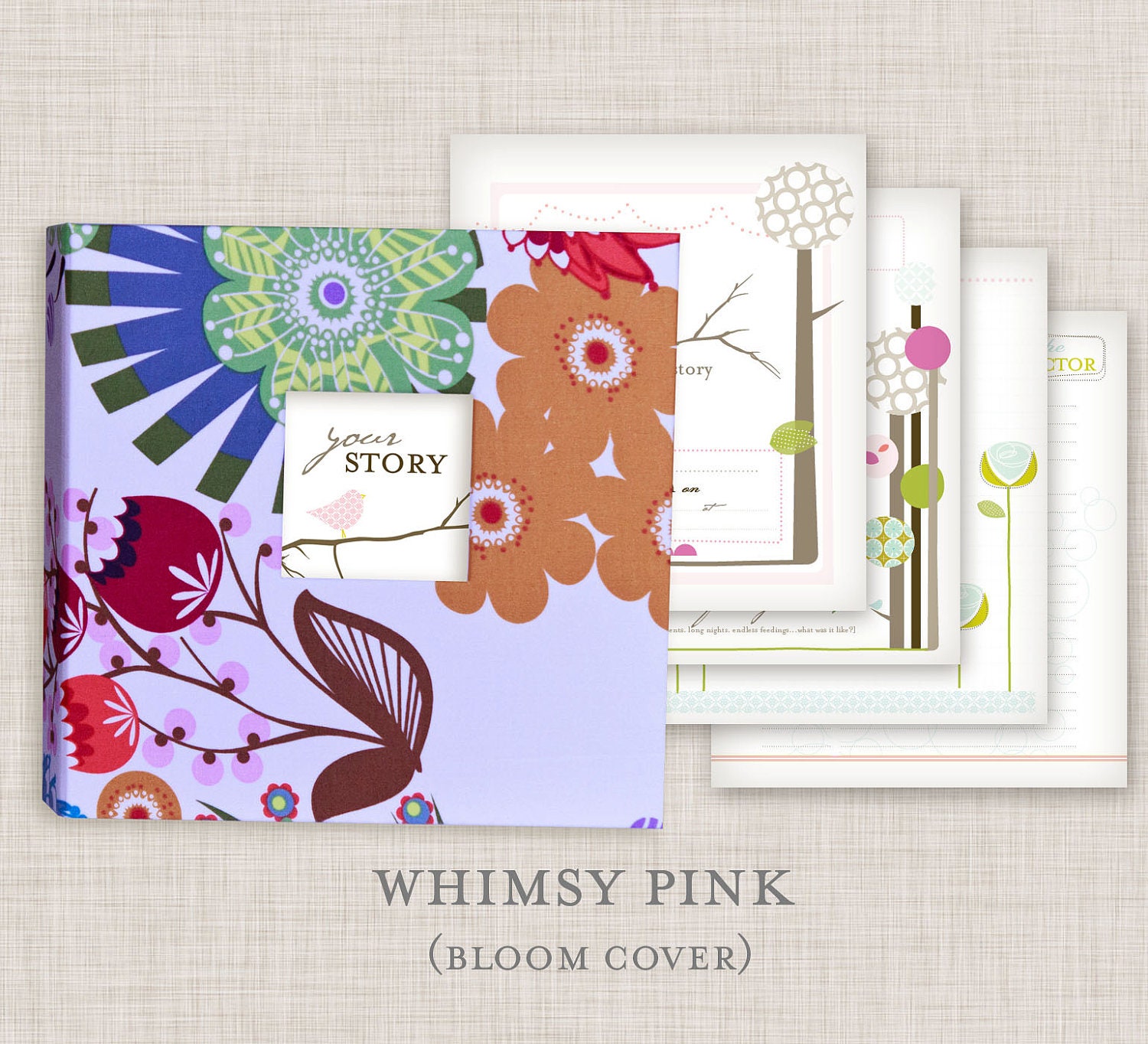 GIRL Modern Baby Memory Book (Whimsy Pink Design, Bloom Pattern Cover 9.25 x 9.5)