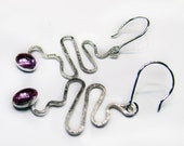 Hammered Silver Wire and Pink Lab Sapphire Earrings
