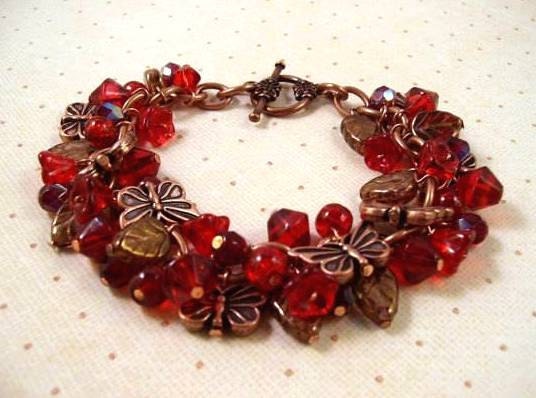 Flower Charm Bracelet, Christmas Red Butterfly Garden, Copper Charm Bracelet, FREE Shipping Worldwide - justCHARMING