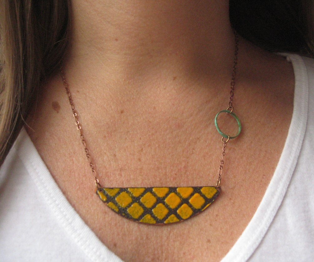 Yellow and Lace Enamel Necklace