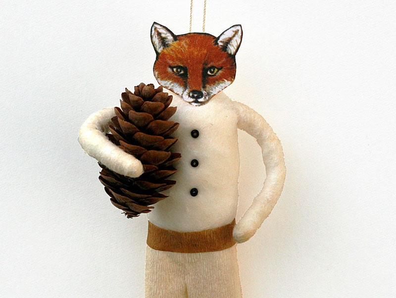 Fox Spun Cotton Holiday Ornament - Handmade Christmas Tree Ornament - Made to Order - oldworldprimitives