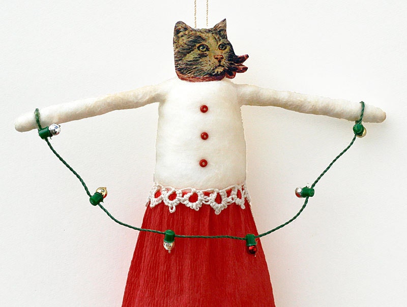 Cat Holiday Ornament - Spun Cotton Christmas Tree Ornament - Hostess Gift Under 50 - Made to Order