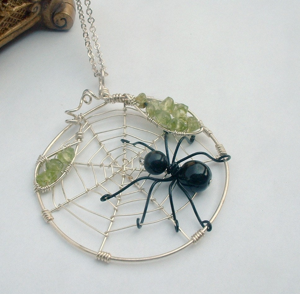 Spider in Web Fantasy  Wire Wrap Necklace