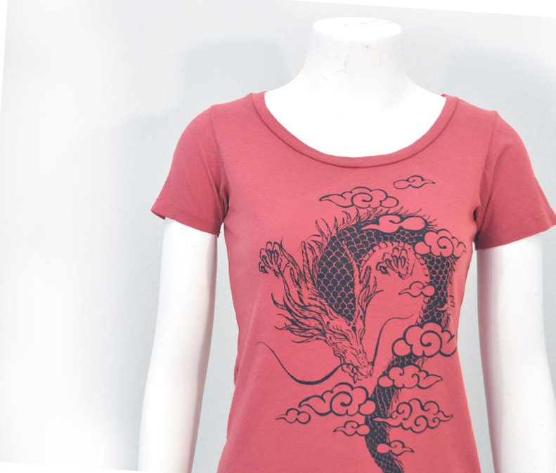 Woman Organic Year of Dragon scoop neck tee S, M only