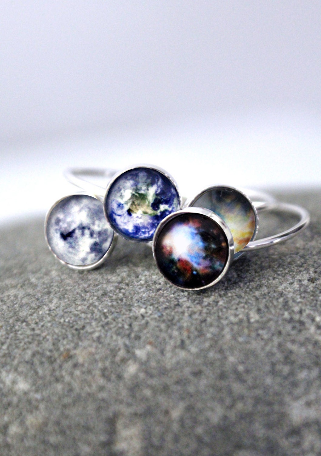 Galaxy Space Ring - Sterling Silver, 8mm, Custom Sized - Petite Solar System Planet and Nebula Stacking Rings - Space Jewelry