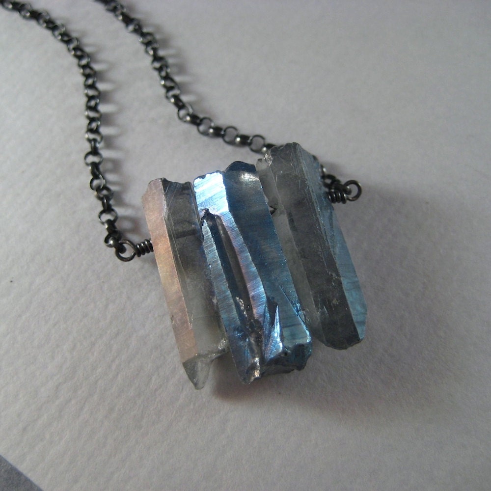 Mystic Quartz Necklace, Mystic Quartz Oxidized Sterling Silver Chain Necklace - juliegarland