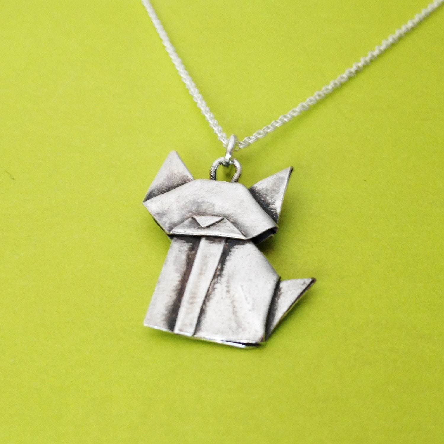 Silver Origami Cat Mini Pendant