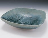 Blue/Green Square Bowl with Leaf