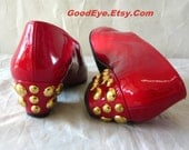 Red Nail Head Flats Shoes 6 .5 N Eur 37 UK 4  ARSHO Leather Stuart Weitzman