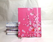 Coptic Stitch Handmade Journal with Elastic Band and Bookmark - Pink Cherry Sakura