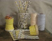 Gray and Yellow Party Pack -- Paper Straws, Baking Cups, Favor Bags, Bakers Twine, Grey Il_170x135