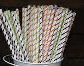 10 Thin Stripe Paper Straws -- Orange -- Brown -- Apple Green -- Hot pink Il_170x135
