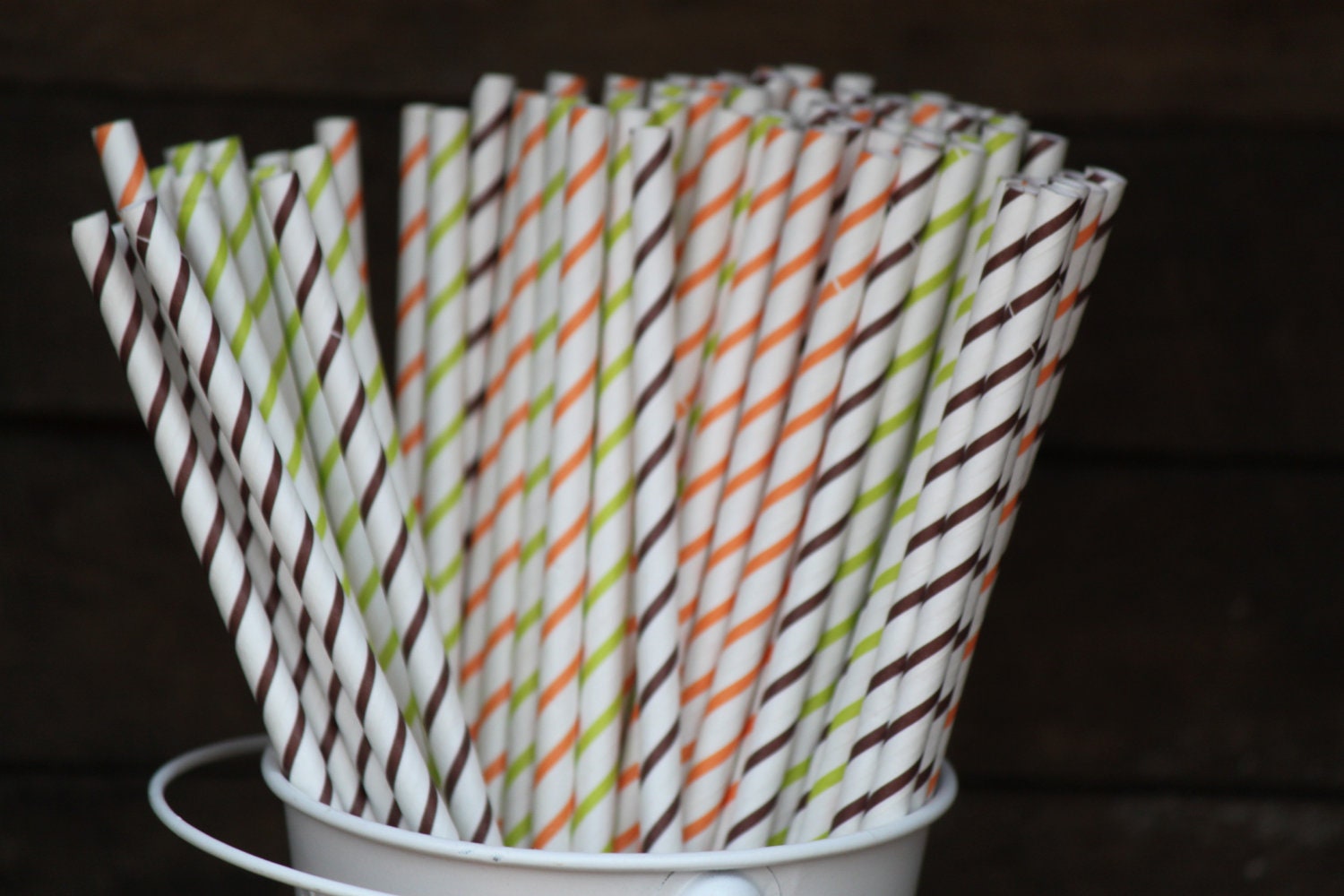 10 Thin Stripe Paper Straws -- Orange -- Brown -- Apple Green -- Hot pink Il_570xn