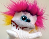 Snoodles McGee- A Sock Zombie Puppet with Pink and Yellow Hair
