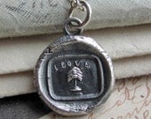 I Love You Wax Seal Necklace - Antique Victorian picture rubus wax seal jewelry in fine silver - tree